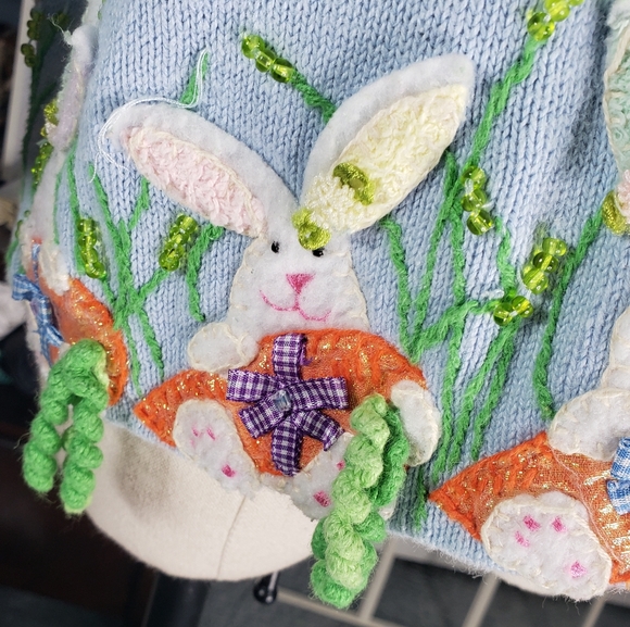 Vtg Philip Jane Gordon M Novelty Bunny Carrot Daisy Applique Embroidery Cardigan - Picture 15 of 15